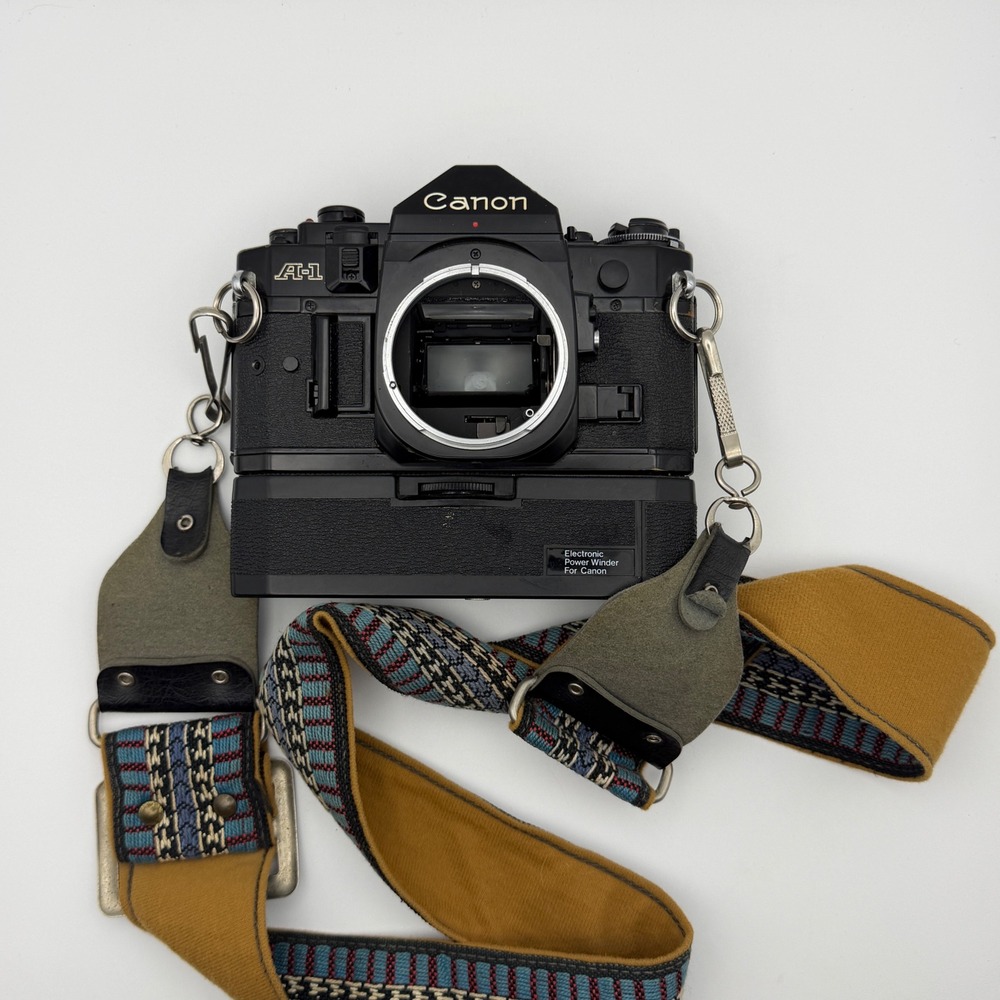 Canon A-1 35mm SLR Film Camera Body w/ Power Winder Shutter Fires Untested